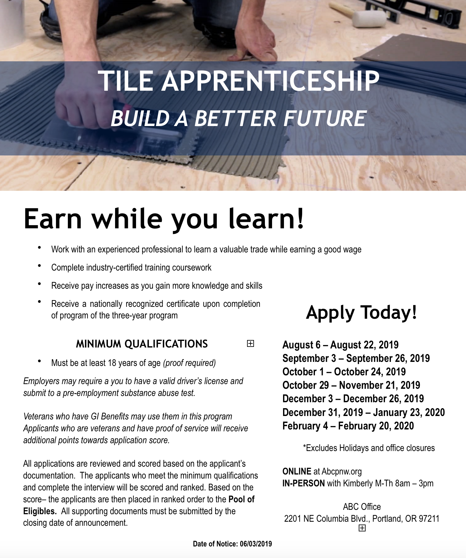 Tile Apprenticeship Program Columbia River Tile & Stone